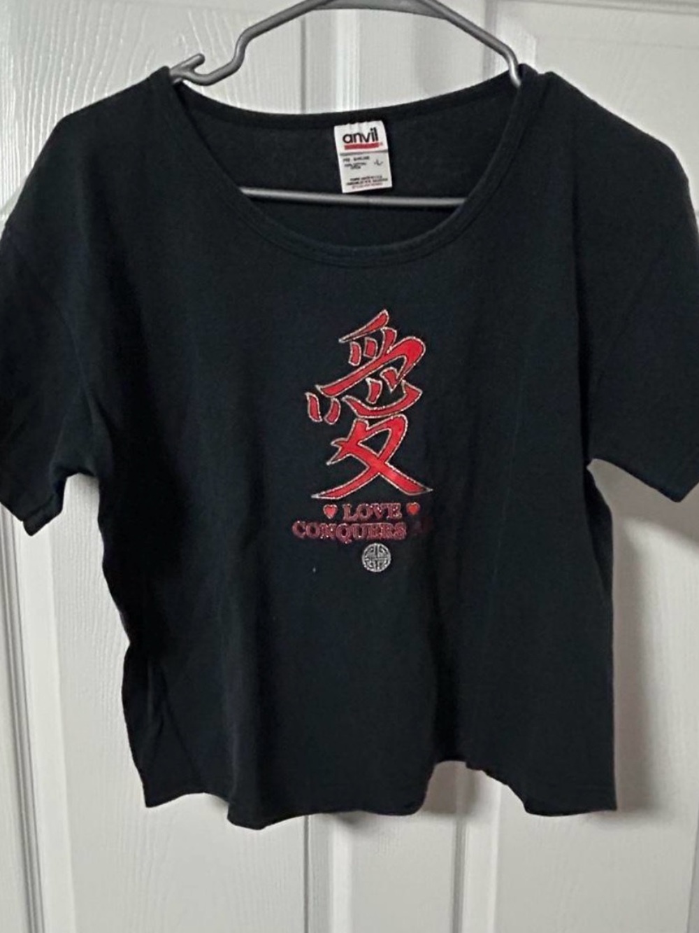 Anvil  Black T-Shirt with Red Love Graphic